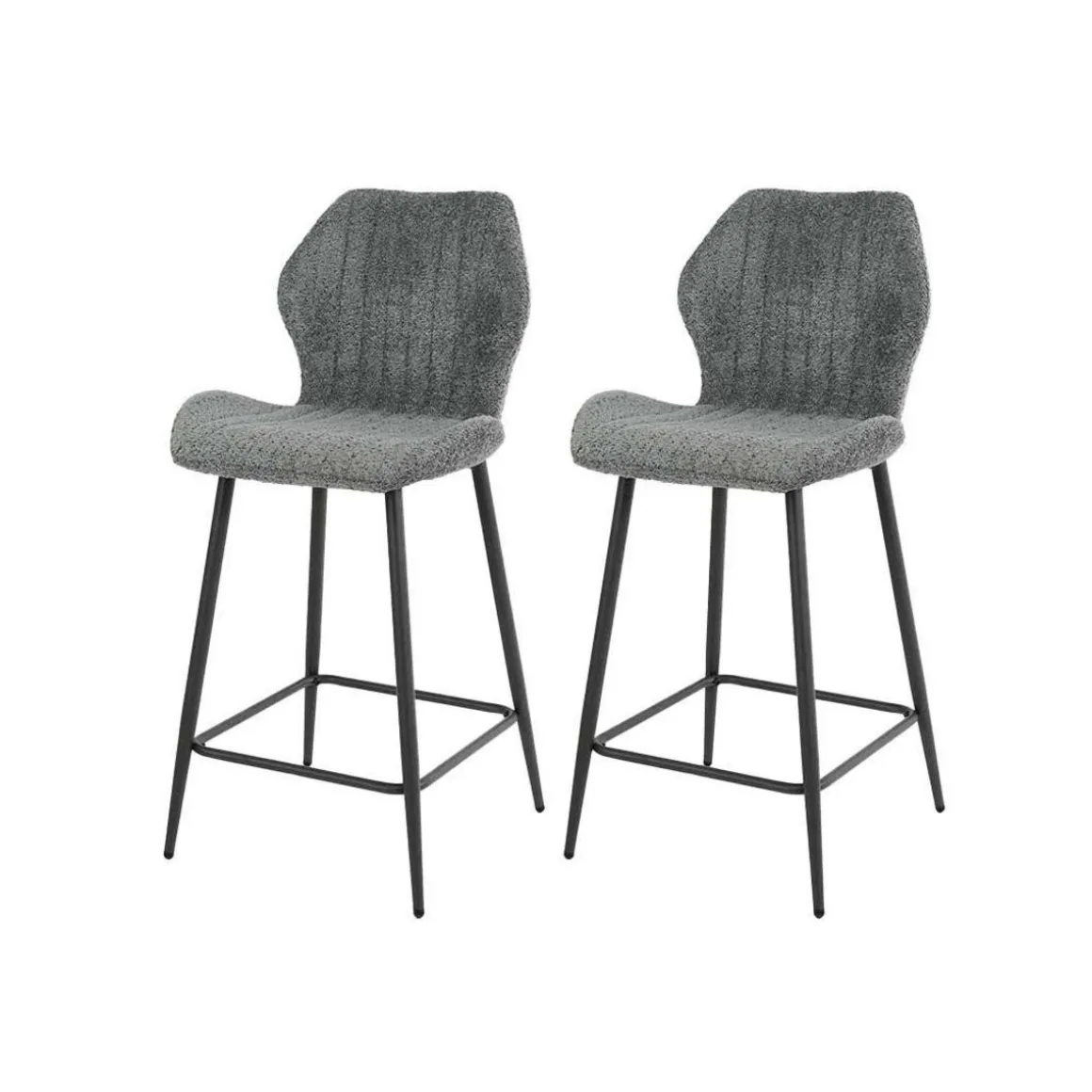 Dahi - lot de 2 tabourets de bar - support lombaire - en tissu bouclette gris