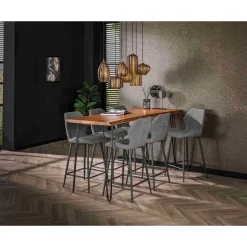 Dahi - lot de 2 tabourets de bar - support lombaire - en tissu bouclette gris