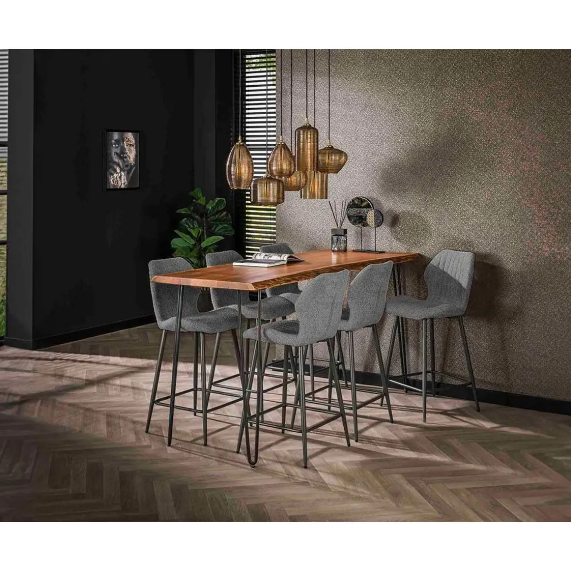 Dahi - lot de 2 tabourets de bar - support lombaire - en tissu bouclette gris