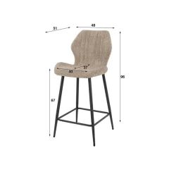 Dahi - lot de 2 tabourets de bar - support lombaire - en tissu bouclette gris