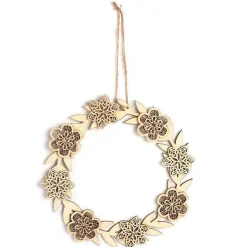 Décor à suspendre en bois 22 x 22 cm - couronne de Fleurs