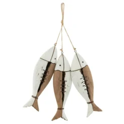 Décoration en Bois à Suspendre 3 Poissons 26cm Naturel