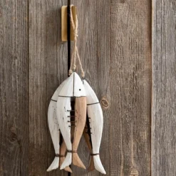 Décoration en Bois à Suspendre 3 Poissons 26cm Naturel