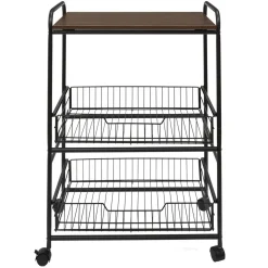 Desserte à roulettes en métal et MDF - Noir