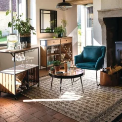 Desserte Bakos grand modèle en métal et MDF - Beige et noir