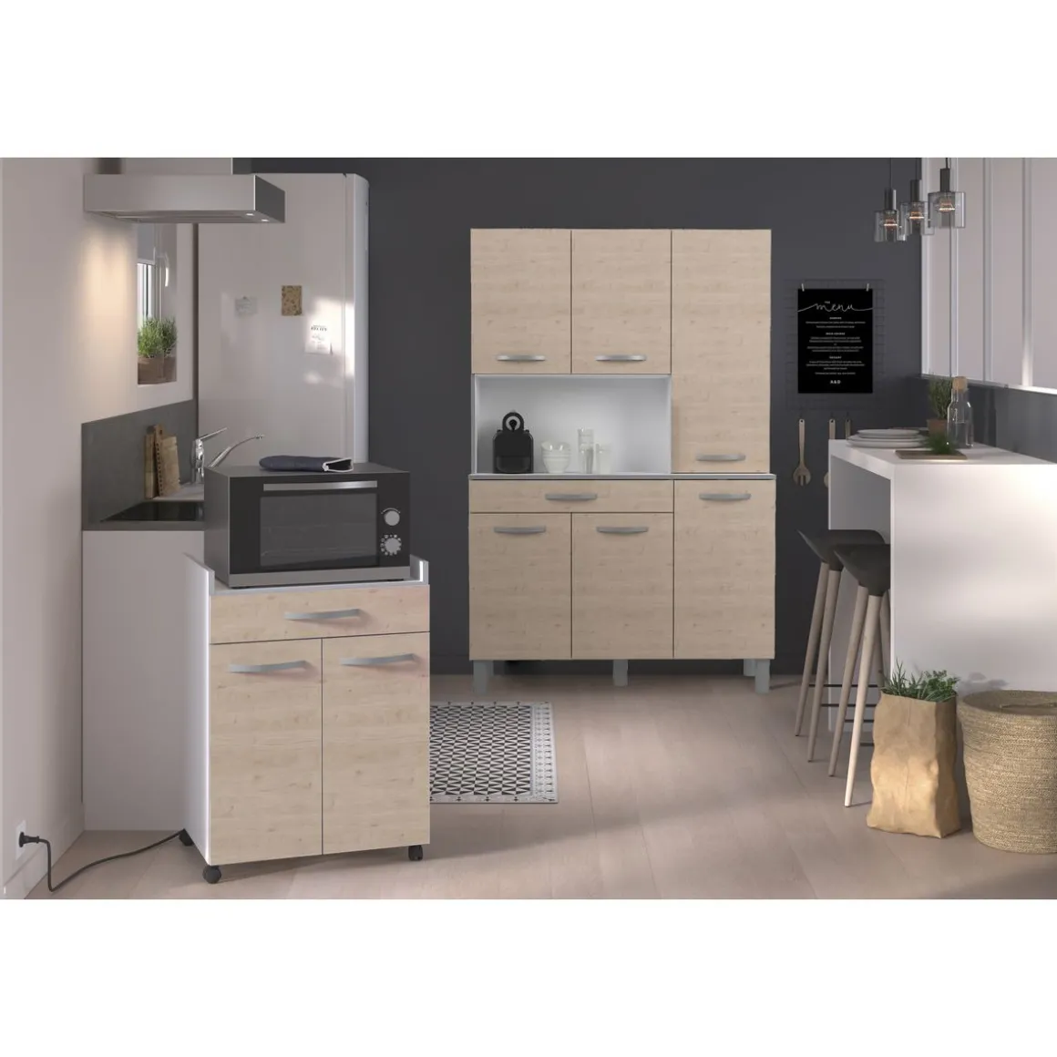 Desserte de cuisine avec roulettes 2 portes 1 tiroir L60cm ZAK