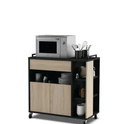 Desserte micro ondes 2 portes 1 tiroir à roulettes L39,6 x P78,4 x H79 cm TERRA