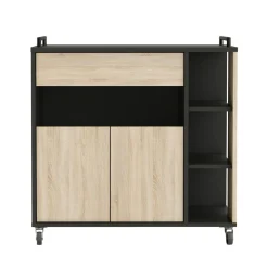 Desserte micro ondes 2 portes 1 tiroir à roulettes L39,6 x P78,4 x H79 cm TERRA