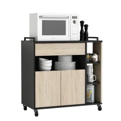 Desserte micro ondes 2 portes 1 tiroir à roulettes L39,6 x P78,4 x H79 cm TERRA