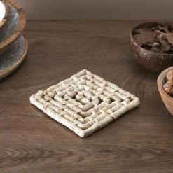 Dessous de Plat Carré Tressé 15cm Beige