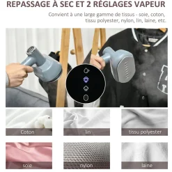 Défroisseur à vapeur portable 1200 W 2 niveaux de vapeur avec réservoir d'eau 100 ml amovible - steamer chauffage rapide - gris