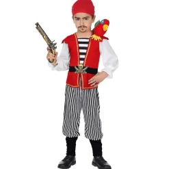 Déguisement Pirate rouge et noir avec perroquet - Enfant - 2/4 ans (86 à 104 cm)