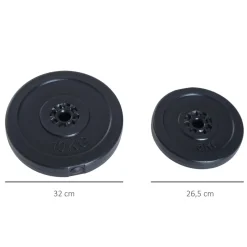 Disques de poids - lot de 4 disques d'haltère - ensemble de poids 5 Kg et 10 Kg - poids total 30 Kg - entraînement musculaire & haltérophilie - HDPE noir