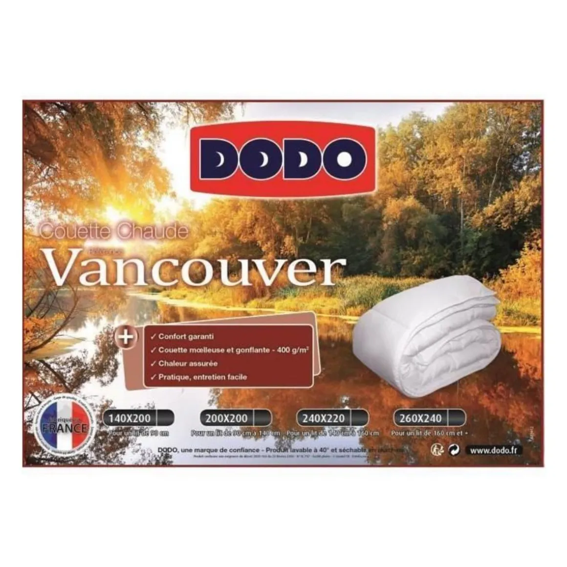 DODO Couette chaude 400gr/m2 VANCOUVER 240x260 cm blanc