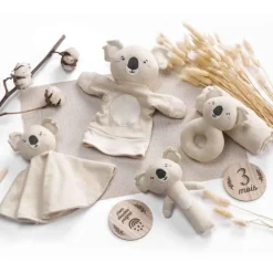 Doudou Hochet Rond Bébé Koala 14cm Naturel