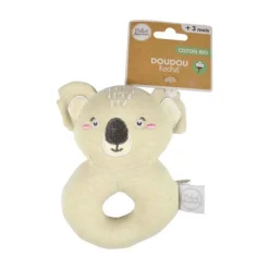Doudou Hochet Rond Bébé Koala 14cm Naturel