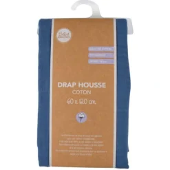 Drap Housse Bébé Extensible 60x120cm Bleu Foncé