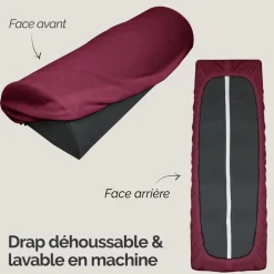 Drap housse de protection en éponge pour coussin demi-rond 66 cm x 22 cm x 12 cm de table de massage - Prune