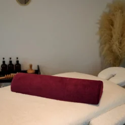 Drap housse de protection en éponge pour coussin demi-rond 66 cm x 22 cm x 12 cm de table de massage - Prune