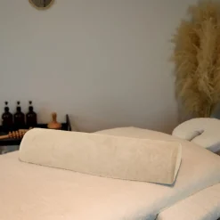 Drap housse de protection en éponge pour coussin demi-rond 66 cm x 22 cm x 12 cm de table de massage - Beige