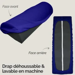 Drap housse de protection en éponge pour coussin demi-rond 66 cm x 22 cm x 12 cm de table de massage - Bleu Azur