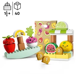 DUPLO 10983 - Le marché bio, Jeu sur la Nourriture, Fruits et Légumes, Apprentissage des Chiffres, Jouets Éducatifs à Empiler, Enfants
