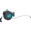 Dévidoir mural enrouleur automatique pivotant 180° tuyau 15 + 1,4 m avec lance arrosage support mural intégré turquoise gris