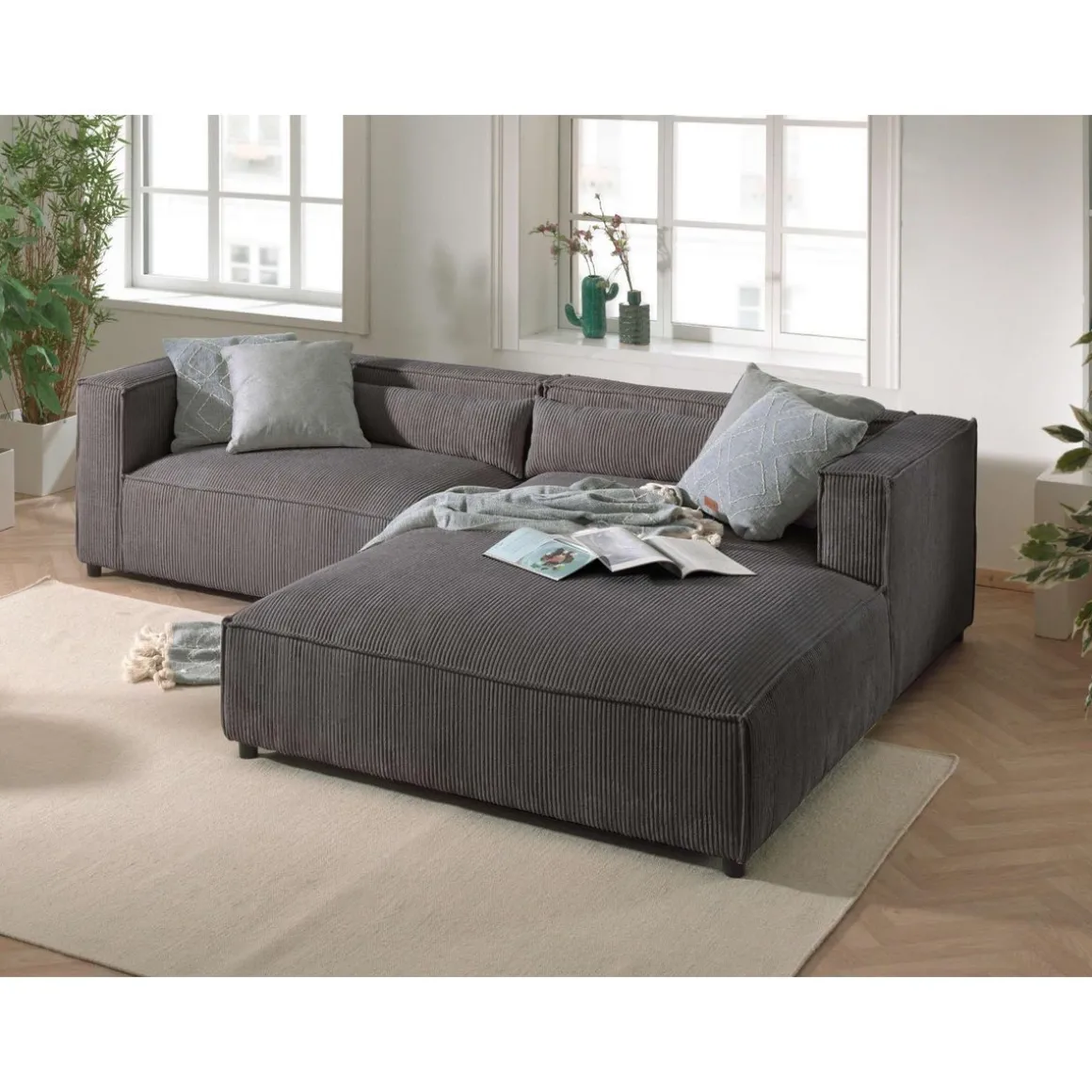 Ela - canapé d'angle droit 4 places - en velours côtelé - style contemporain