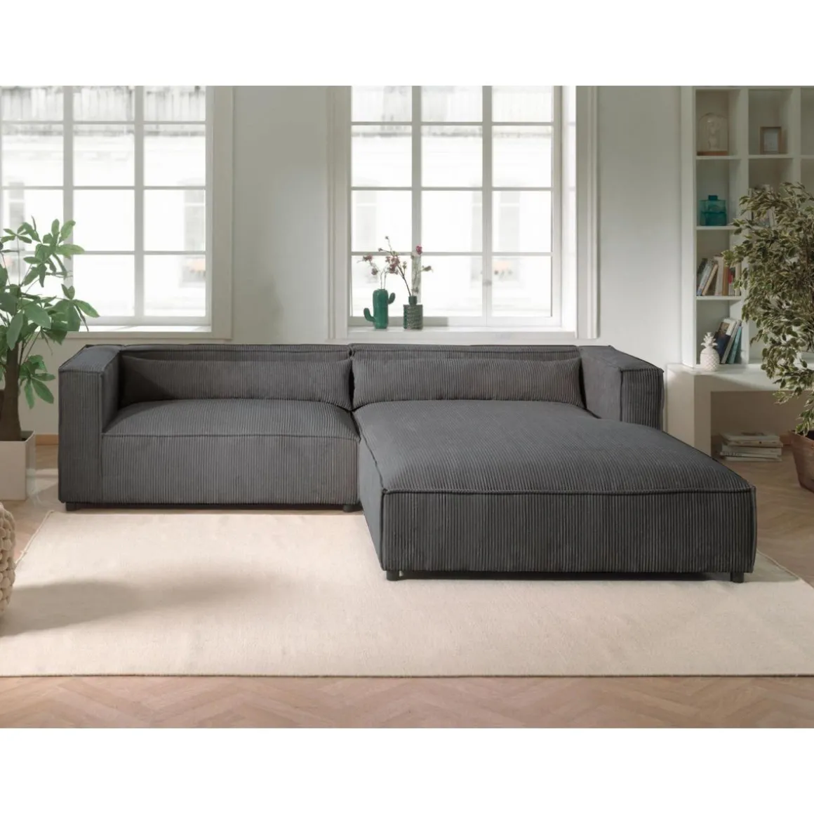 Ela - canapé d'angle droit 4 places - en velours côtelé - style contemporain