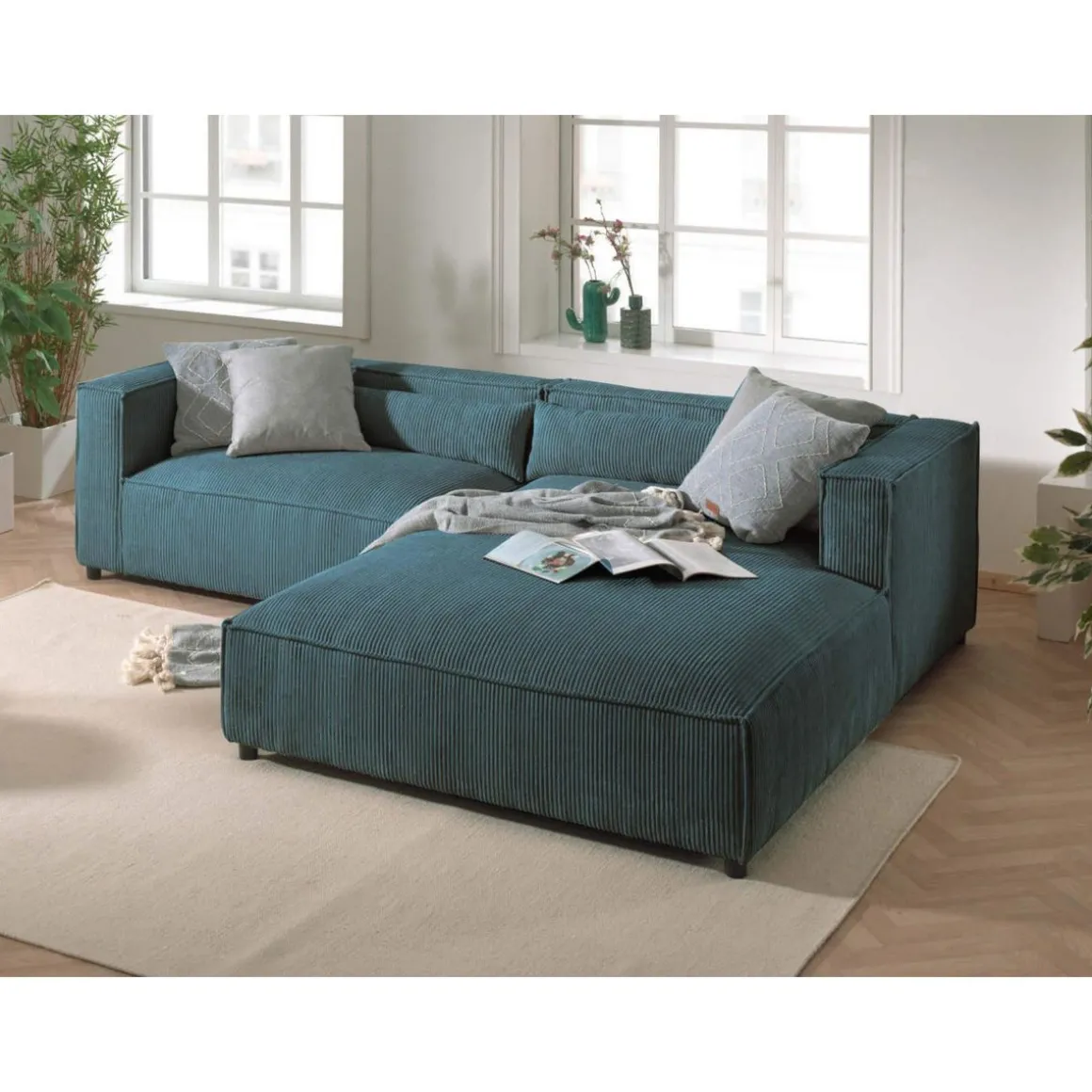 Ela - canapé d'angle droit 4 places - en velours côtelé - style contemporain