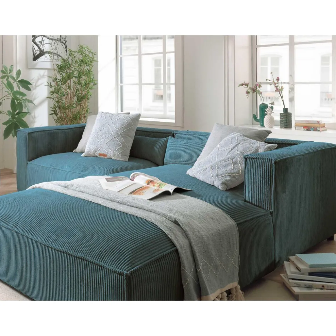 Ela - canapé d'angle droit 4 places - en velours côtelé - style contemporain