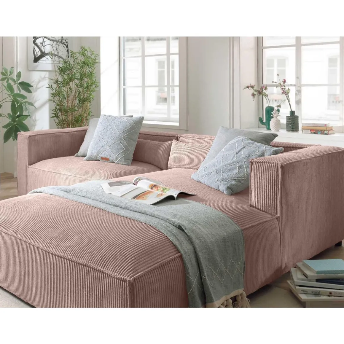 Ela - canapé d'angle droit 4 places - en velours côtelé - style contemporain