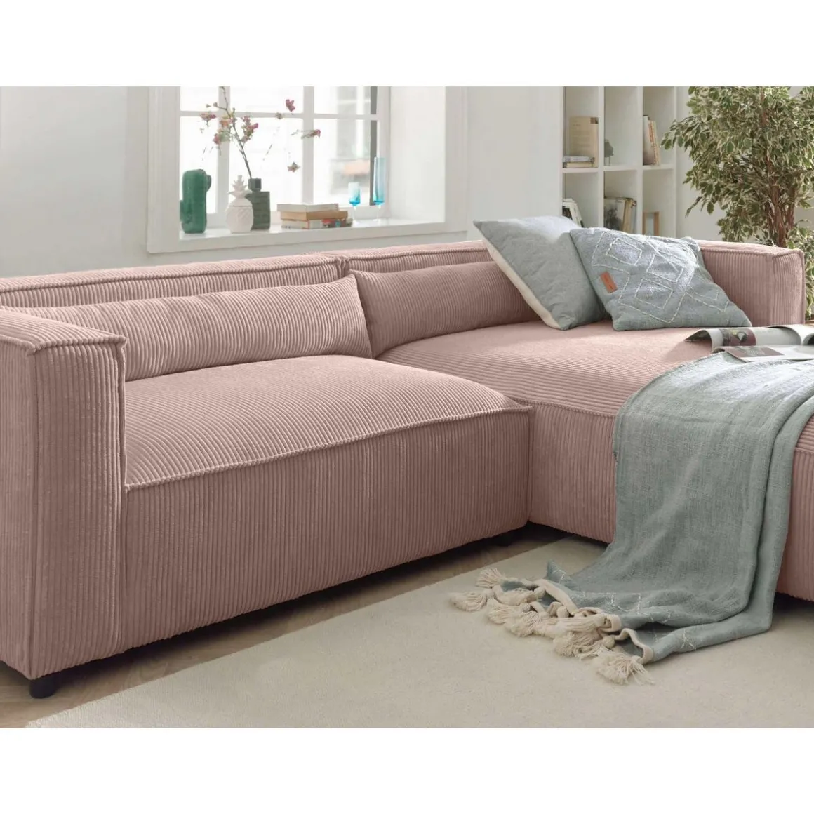 Ela - canapé d'angle droit 4 places - en velours côtelé - style contemporain