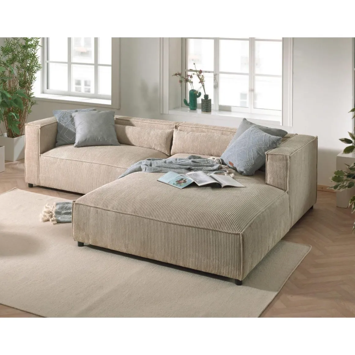 Ela - canapé d'angle droit 4 places - en velours côtelé - style contemporain