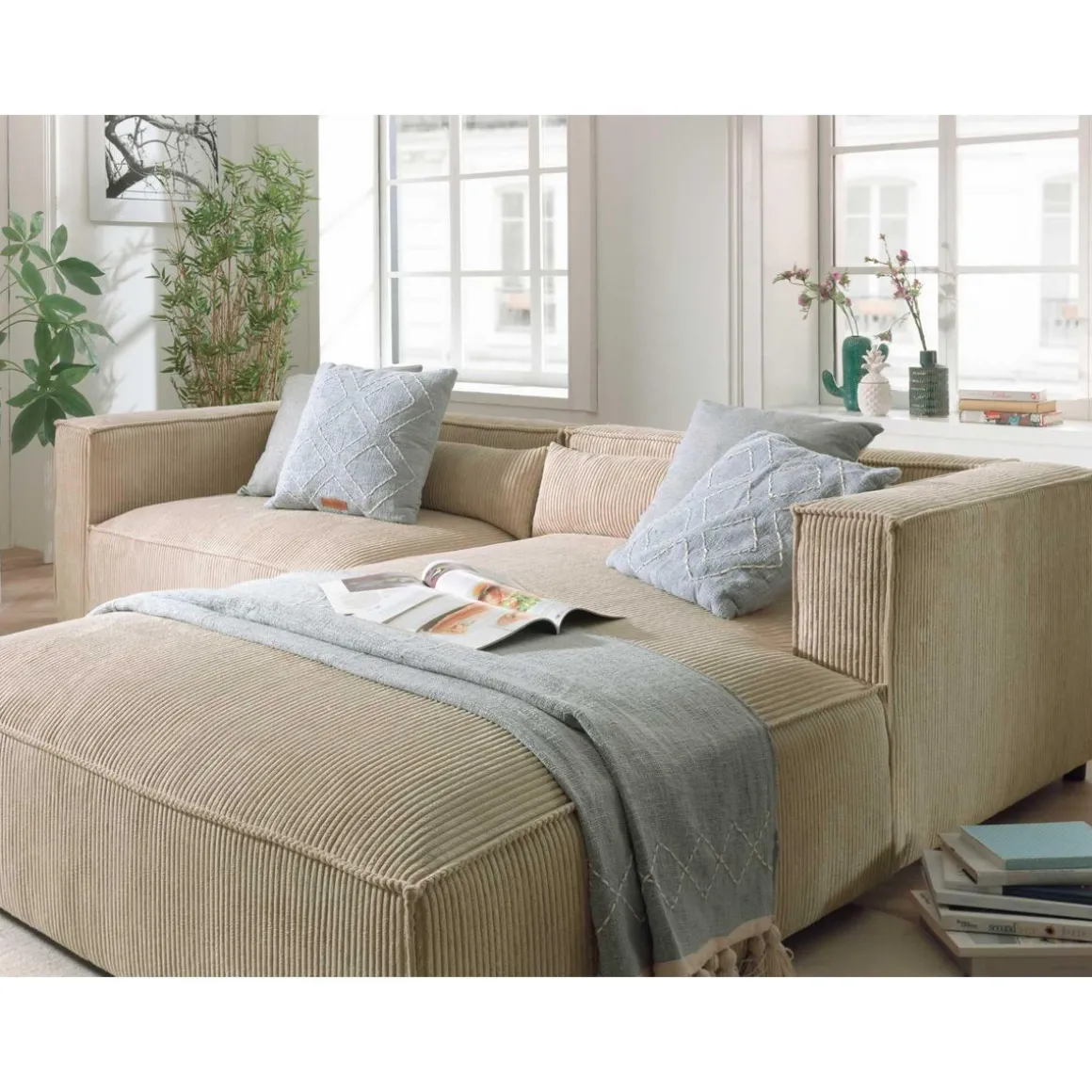 Ela - canapé d'angle droit 4 places - en velours côtelé - style contemporain