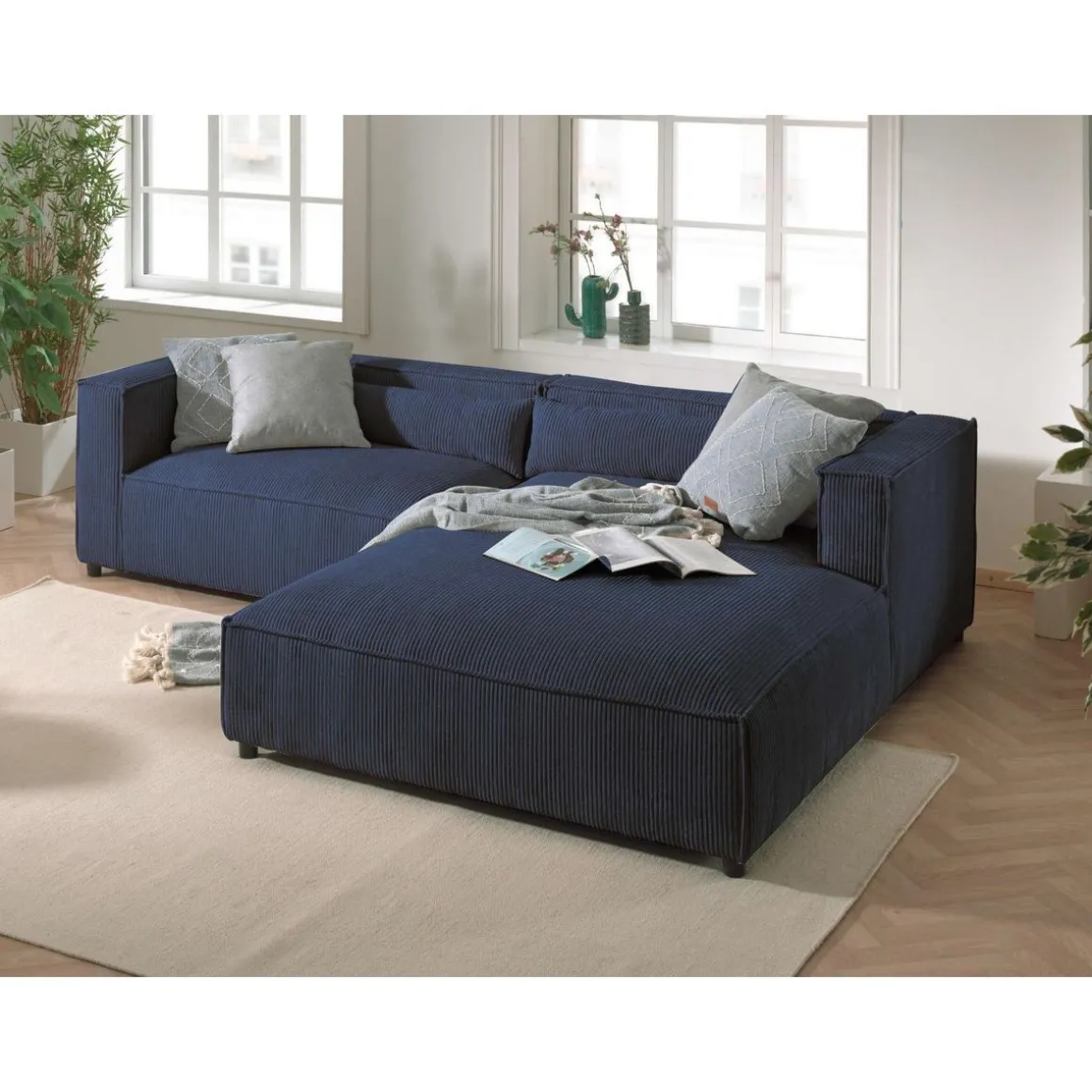 Ela - canapé d'angle droit 4 places - en velours côtelé - style contemporain