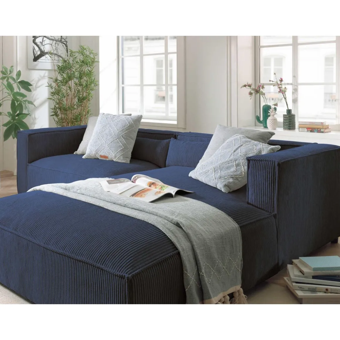 Ela - canapé d'angle droit 4 places - en velours côtelé - style contemporain