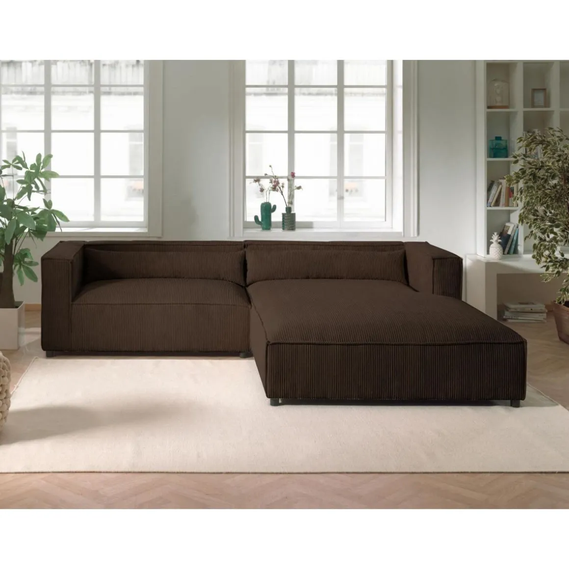 Ela - canapé d'angle droit 4 places - en velours côtelé - style contemporain