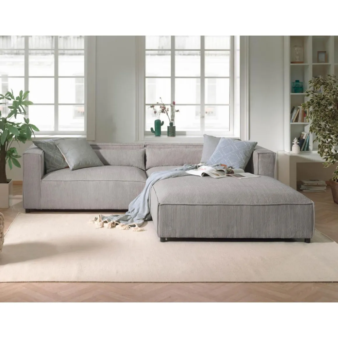 Ela - canapé d'angle droit 4 places - en velours côtelé - style contemporain
