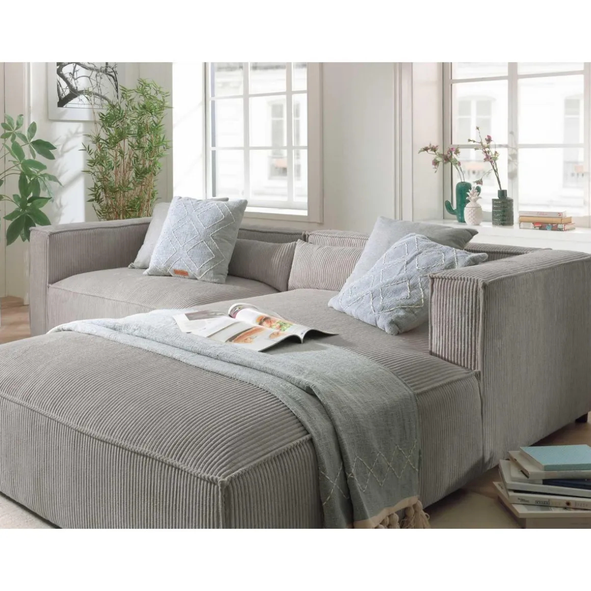 Ela - canapé d'angle droit 4 places - en velours côtelé - style contemporain