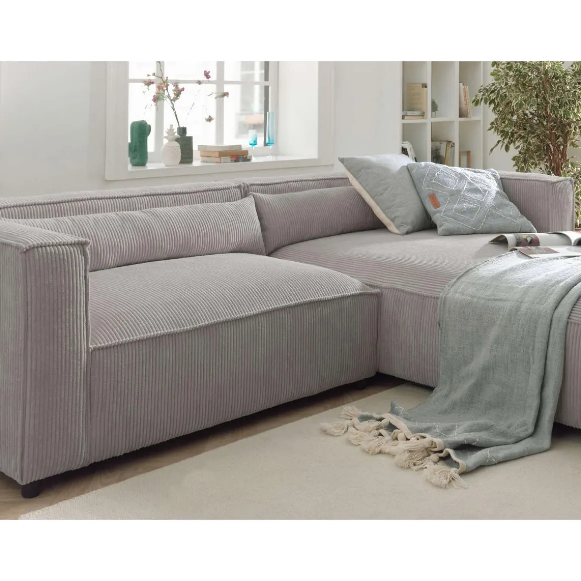 Ela - canapé d'angle droit 4 places - en velours côtelé - style contemporain