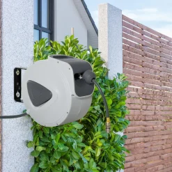 Enrouleur de tuyau à air comprimé - tuyau : 10 m + 0,9 m - Ø intérieur 3/8 (9,5 mm), 1/4 (6,35 mm) BSPT - dévidoir automatique pour tuyau d'air rétractable gris