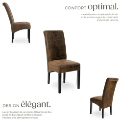 Ensemble 4 chaises de salle à manger aspect cuir marron foncé