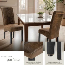 Ensemble 4 chaises de salle à manger aspect cuir marron foncé