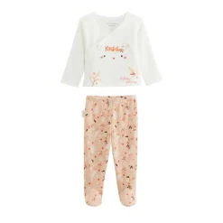 Ensemble bébé gilet et pantalon en coton nid d'abeille Miss Plume