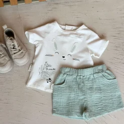 Ensemble bébé t-shirt et short en gaze de coton Frimousse
