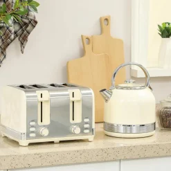 Ensemble bouilloire et grille-pain Vintage - 1,7L 2200W - 4 tranches, brunissage 7 niv. - crème