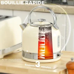 Ensemble bouilloire et grille-pain Vintage - 1,7L 2200W - 4 tranches, brunissage 7 niv. - crème