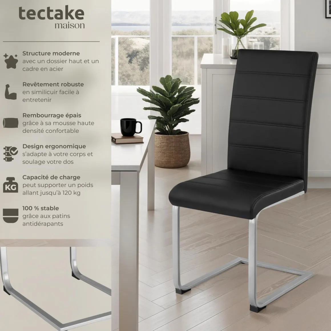 Ensemble de 2 chaises de salle à manger revêtement aspect cuir noir