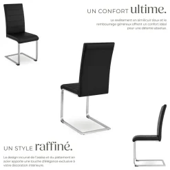 Ensemble de 2 chaises de salle à manger revêtement aspect cuir noir